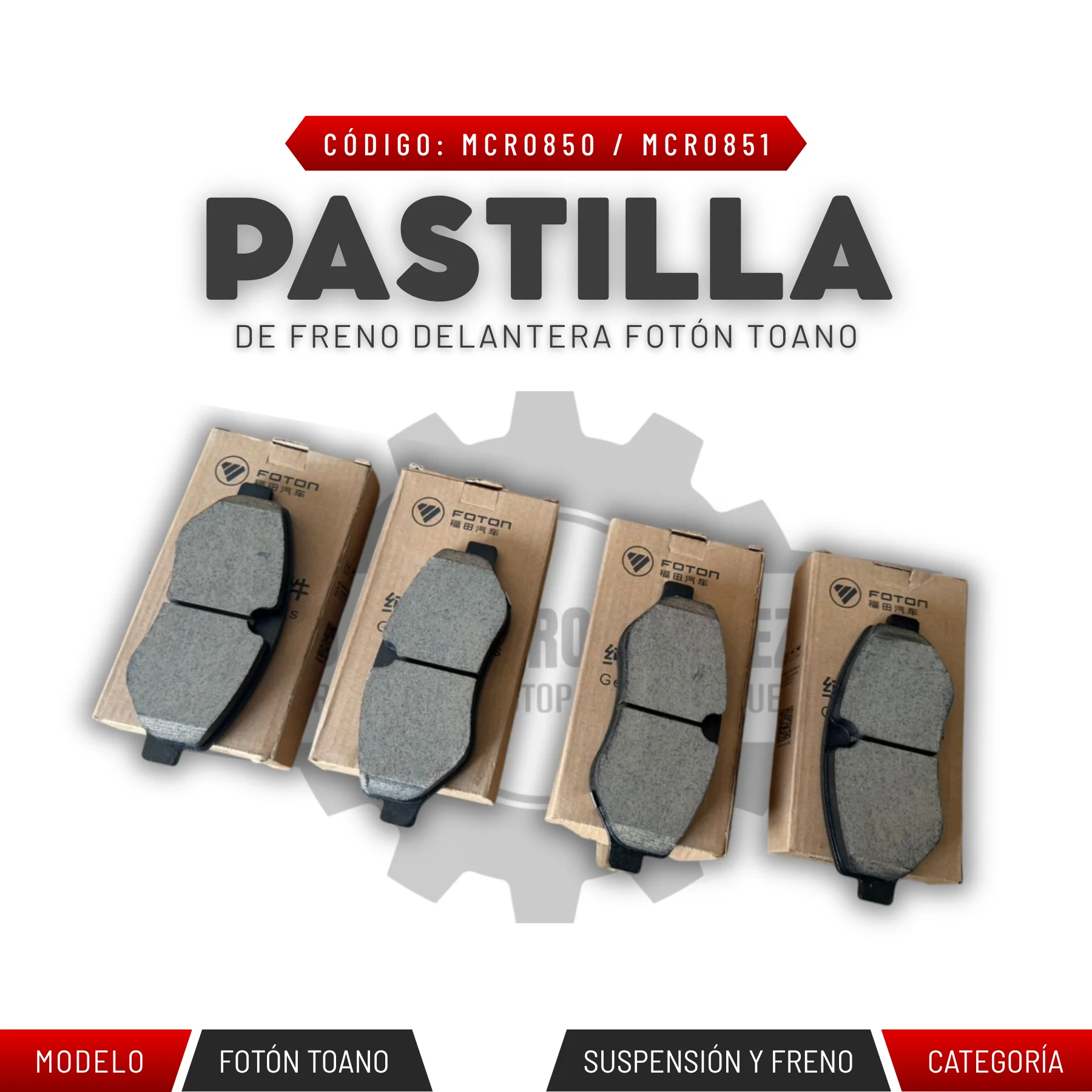 PASTILLA DE FRENO DELANTERA FOTÓN TOANO