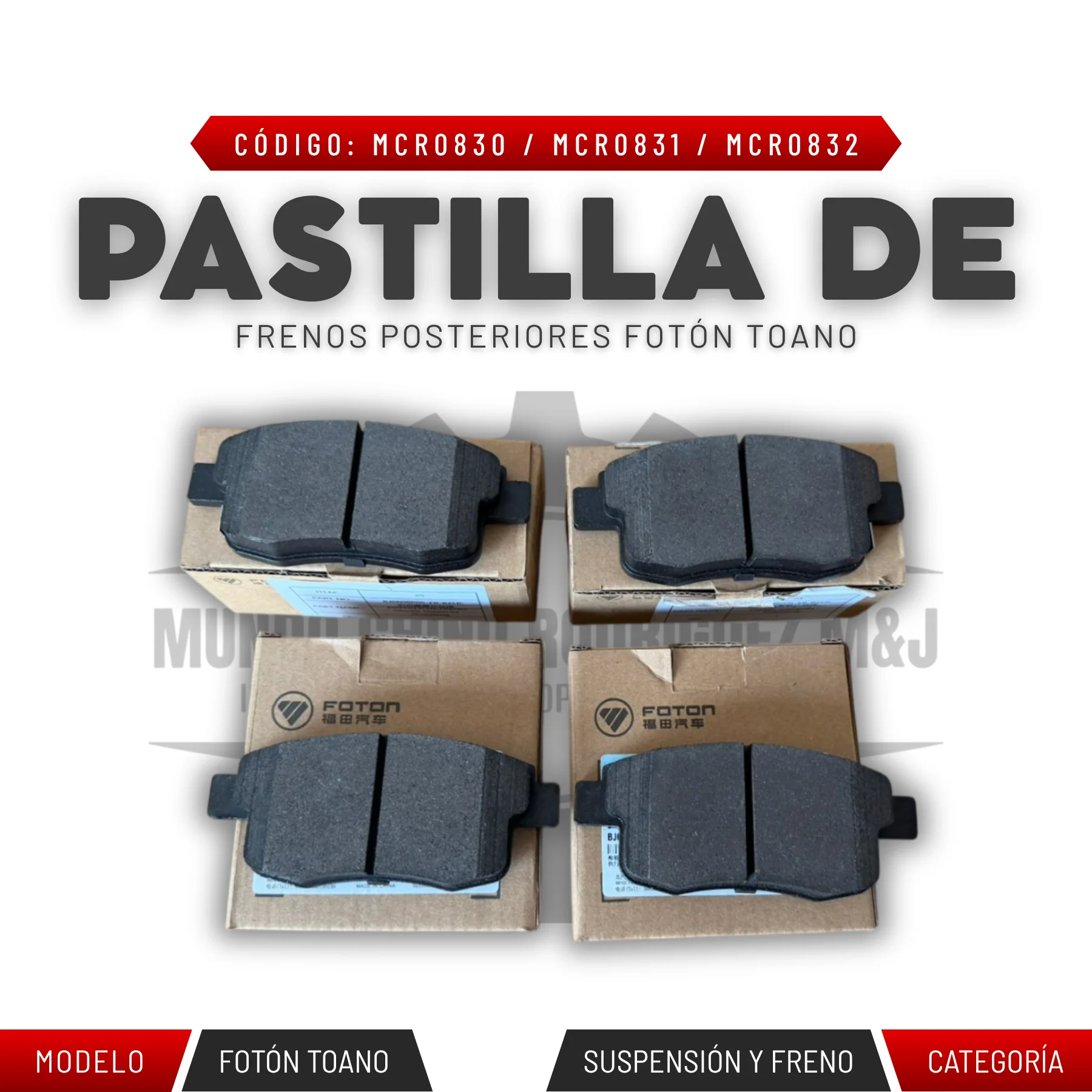 PASTILLA DE FRENOS POSTERIORES FOTÓN TOANO