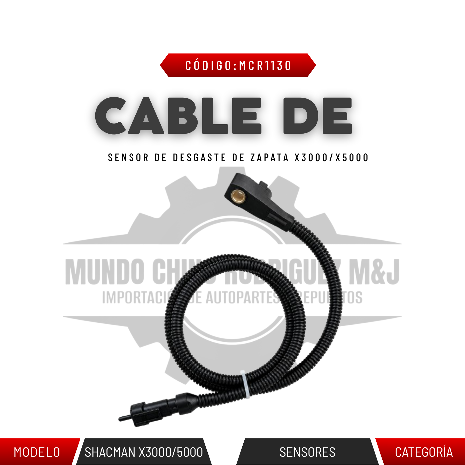 CABLE DE SENSOR DE DESGASTE DE ZAPATA X3000 / X5000